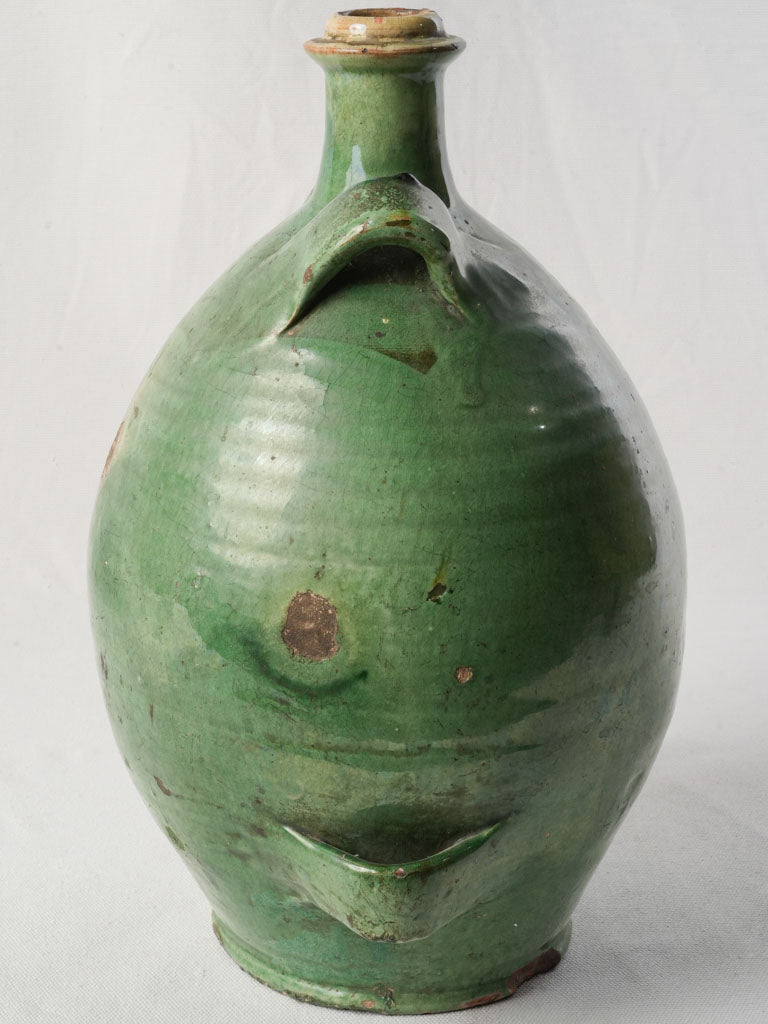 19th-Century French Conscience Terracotta Jug in Apple- Green Glaze - 15"