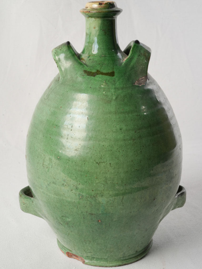 19th-Century French Conscience Terracotta Jug in Apple- Green Glaze - 15"