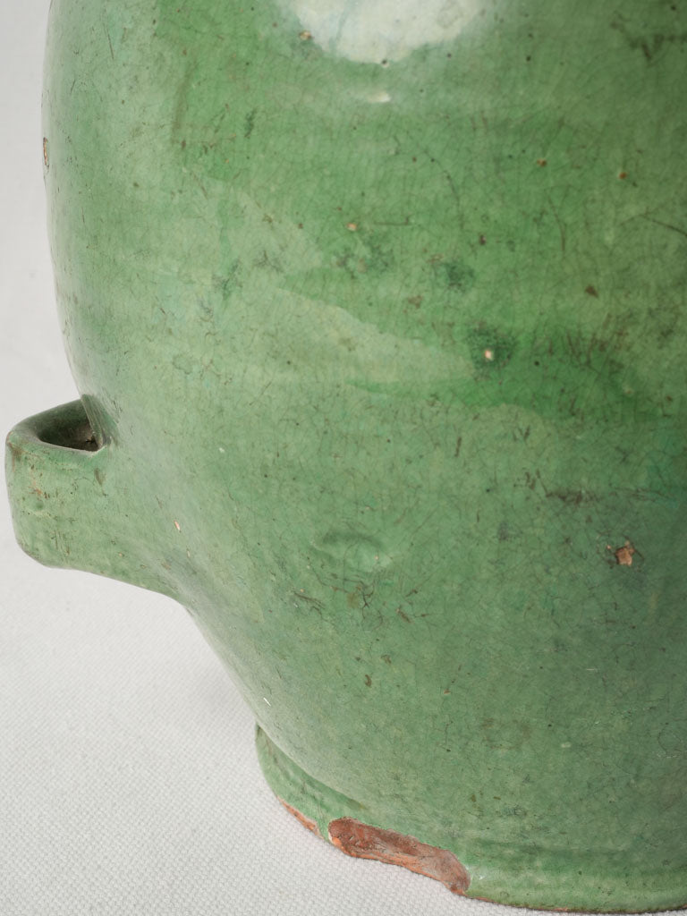 19th-Century French Conscience Terracotta Jug in Apple- Green Glaze - 15"