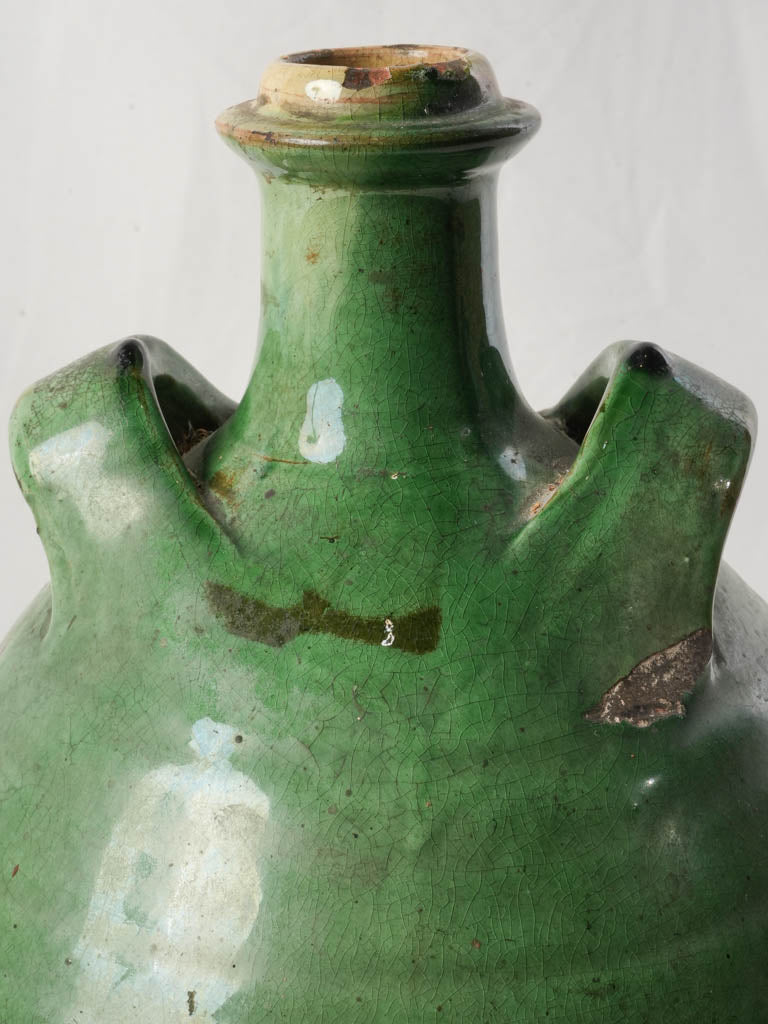 19th-Century French Conscience Terracotta Jug in Apple- Green Glaze - 15"