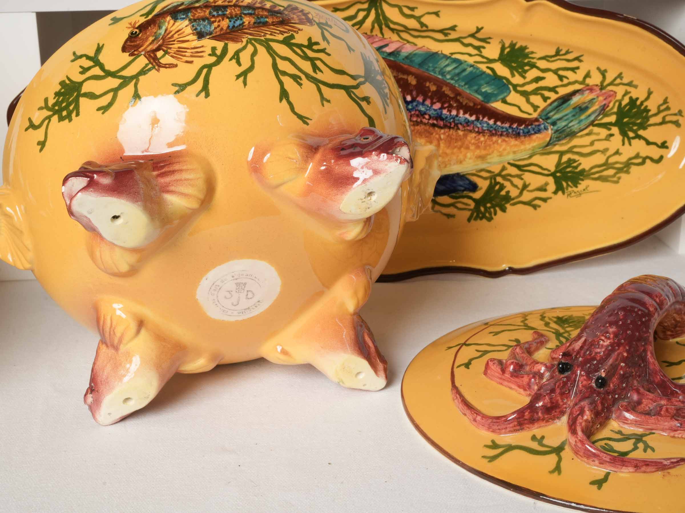 Remarkable 49-Piece Bouillabaisse Service in Hand-Painted Earthenware, 1960s