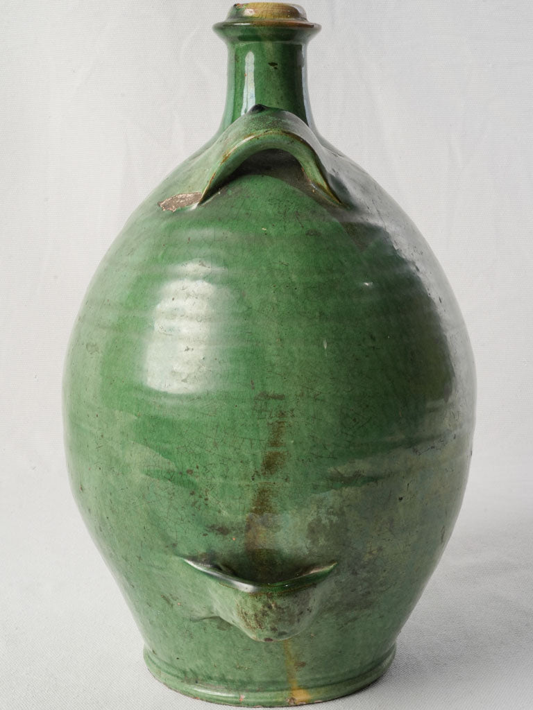 19th-Century French Conscience Terracotta Jug in Apple- Green Glaze - 15"
