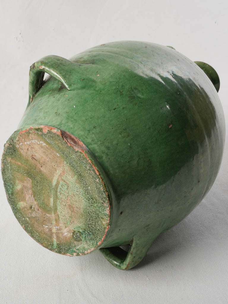 19th-Century French Conscience Terracotta Jug in Apple- Green Glaze - 15"
