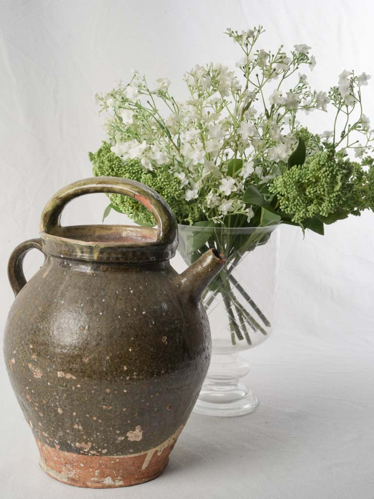 Late 19th-Century Provençal Water Jug in Tobacco-Toned Glaze - 13¾"