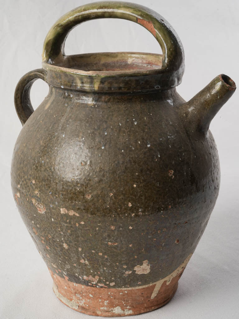 Late 19th-Century Provençal Water Jug in Tobacco-Toned Glaze - 13¾"