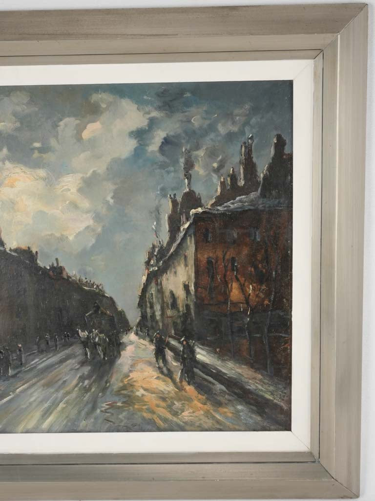 Large stormy Paris streetscape 1949 R. Raimbault 26½" x 38¼"