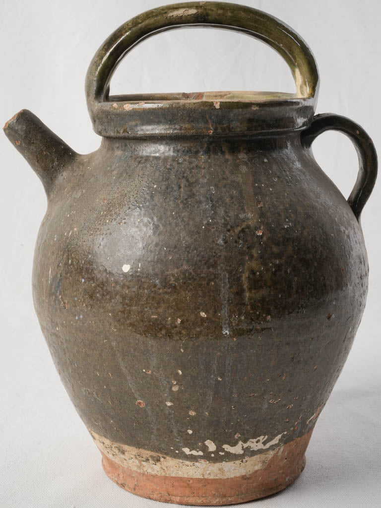 Late 19th-Century Provençal Water Jug in Tobacco-Toned Glaze - 13¾"