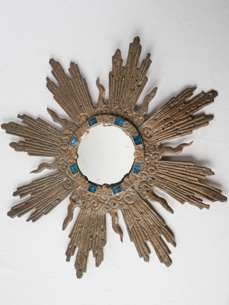 Vintage patinated lead sunburst mirror  