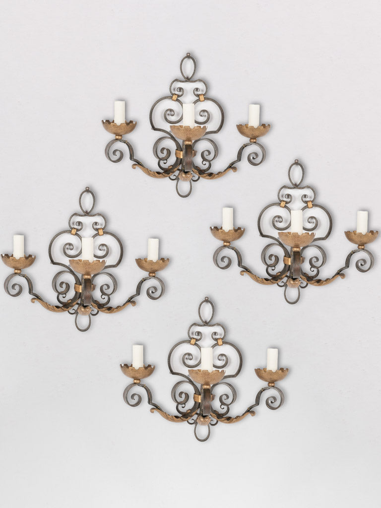 Vintage wrought iron Parisian wall sconces