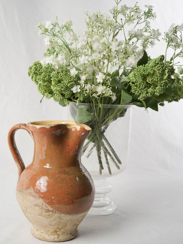 Petite Provençal Terracotta Pitcher w/ Glossy Automn-Leaf Glaze - 8¾"