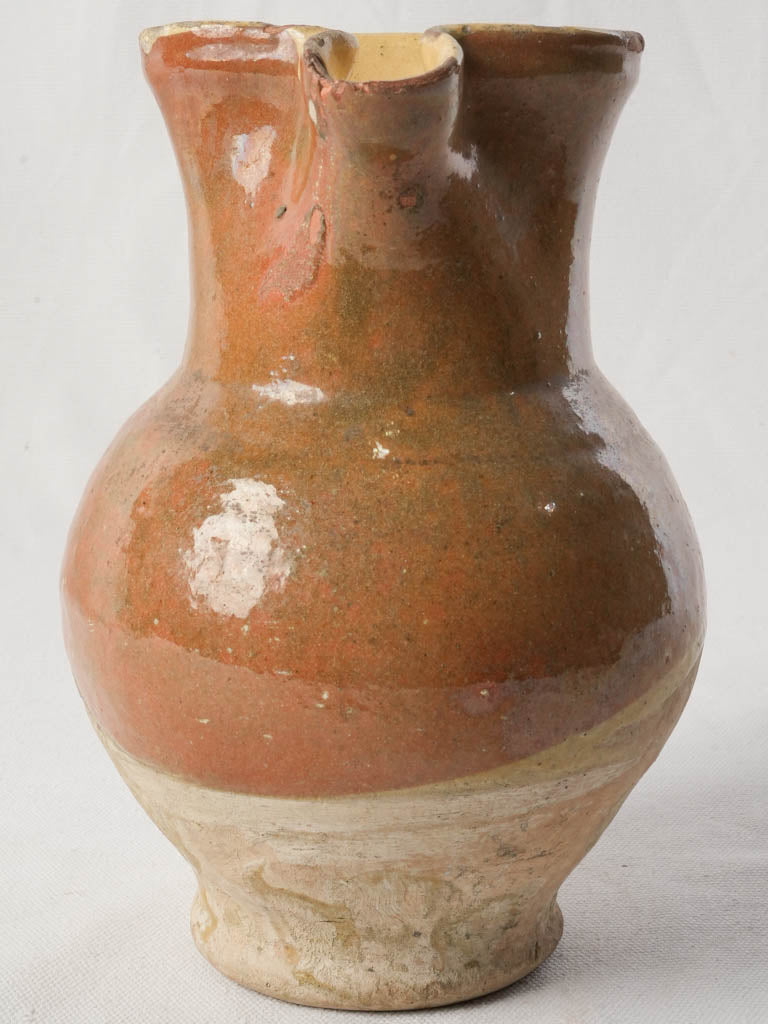 Petite Provençal Terracotta Pitcher w/ Glossy Automn-Leaf Glaze - 8¾"