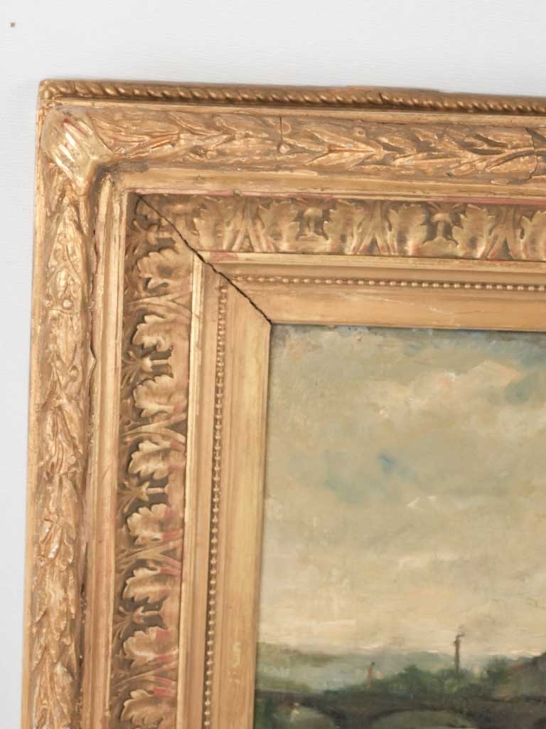 Antique painting of the old bridge of Sèvres, greater Paris 21¼ x 26½"