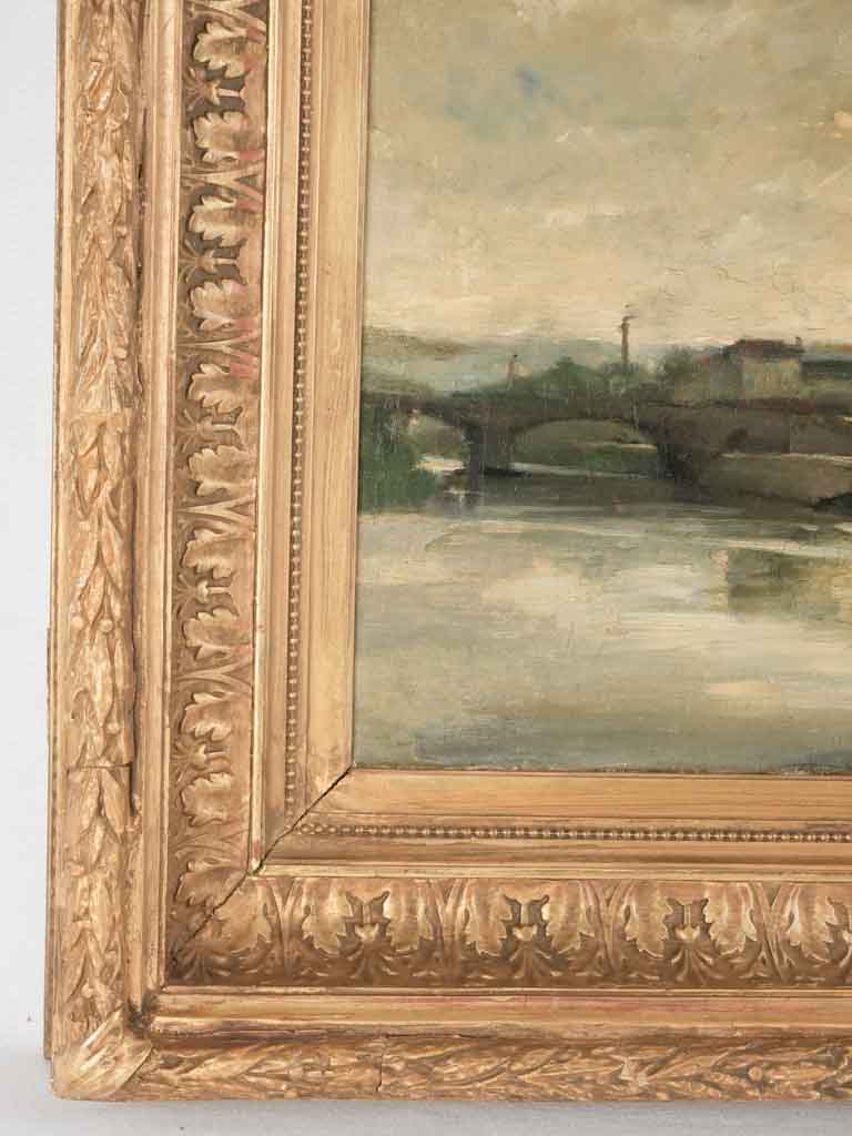 Antique painting of the old bridge of Sèvres, greater Paris 21¼ x 26½"