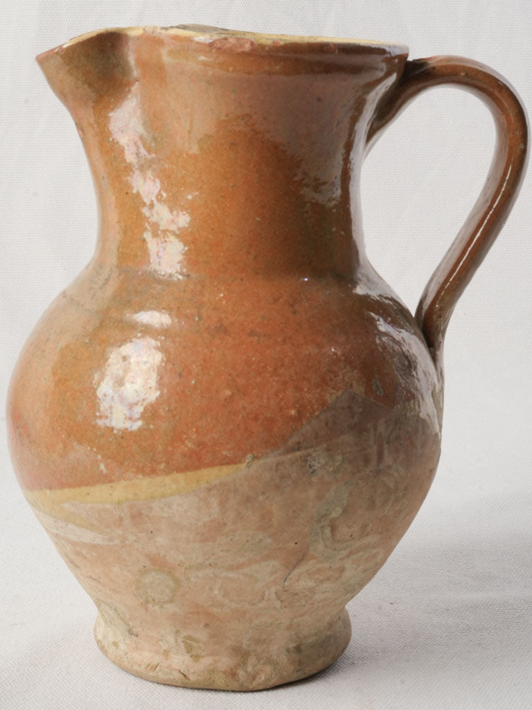 Petite Provençal Terracotta Pitcher w/ Glossy Automn-Leaf Glaze - 8¾"