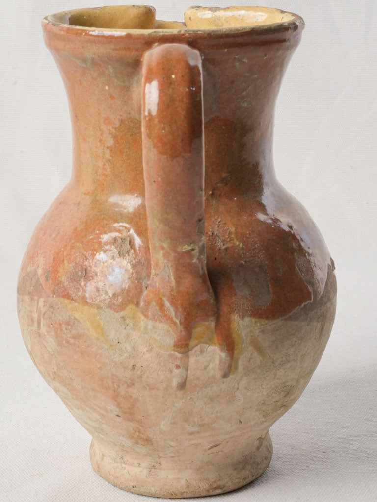 Petite Provençal Terracotta Pitcher w/ Glossy Automn-Leaf Glaze - 8¾"