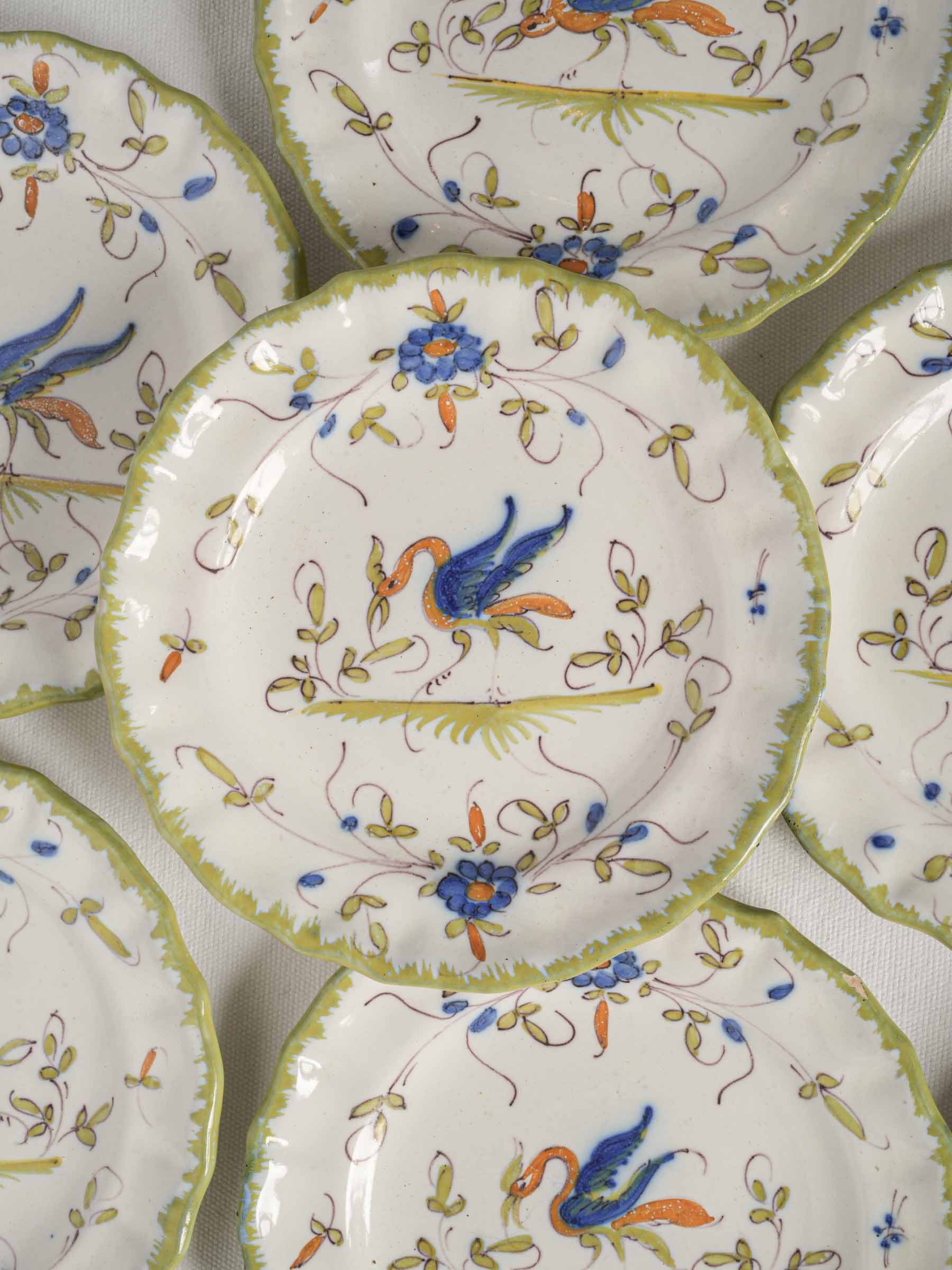 Set of Eleven Hand-Painted Moustiers Dessert Plates - 8¼"