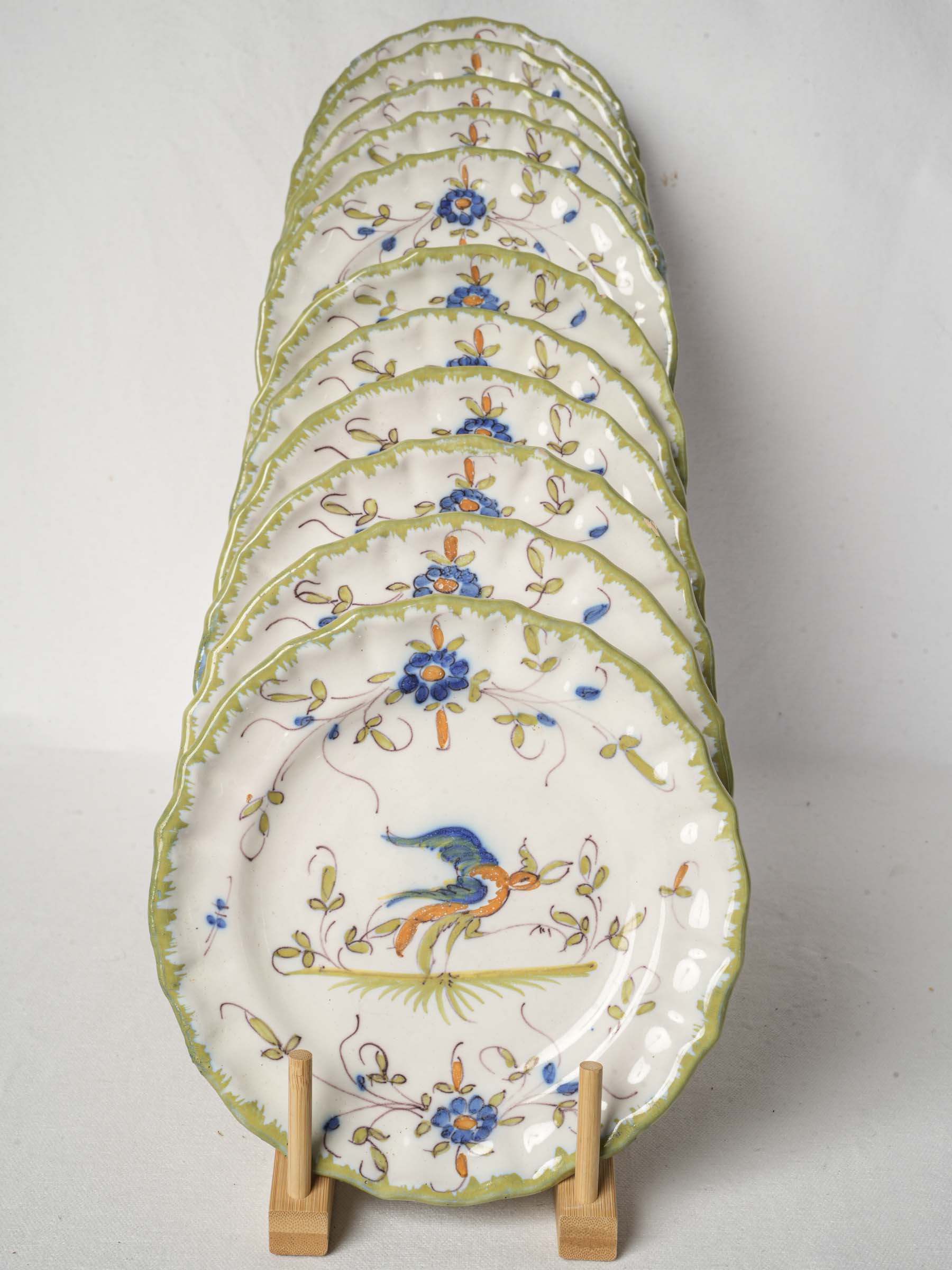 Set of Eleven Hand-Painted Moustiers Dessert Plates - 8¼"