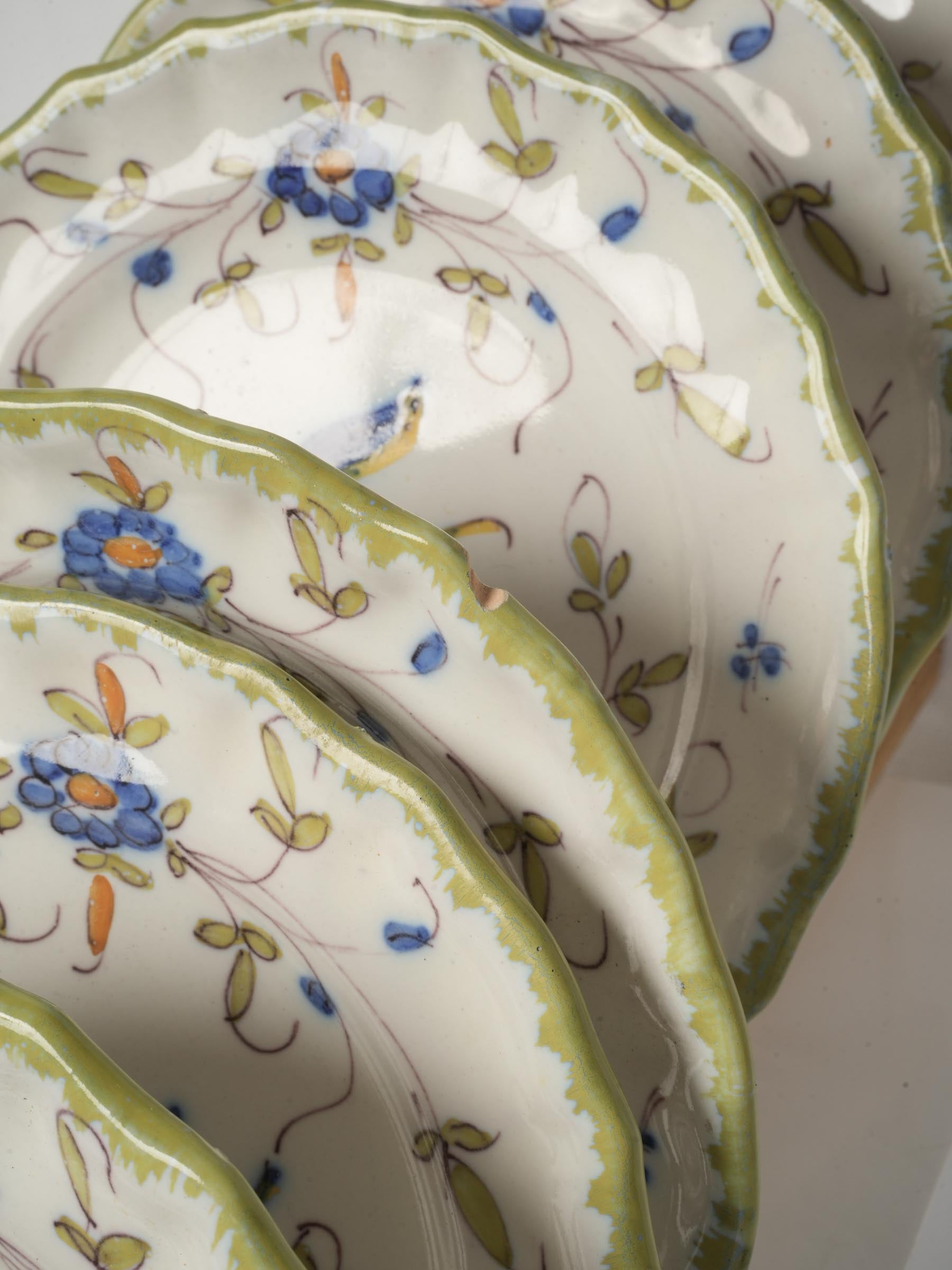 Set of Eleven Hand-Painted Moustiers Dessert Plates - 8¼"