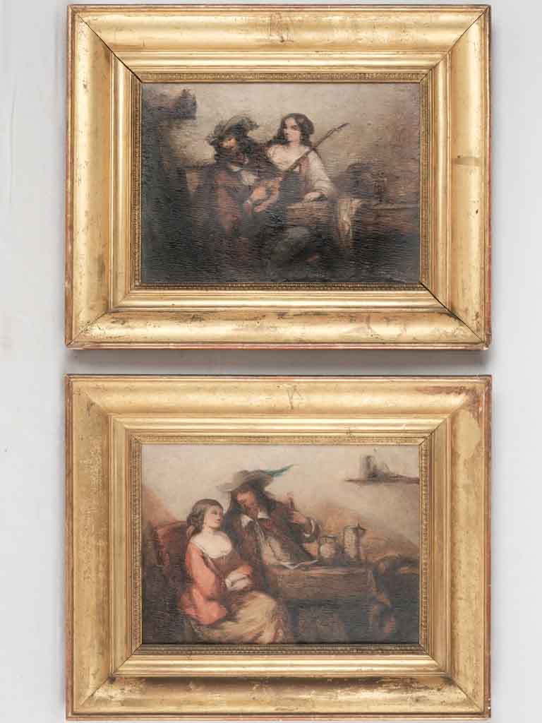 Two paintings of couples drinking - Cornille 1940s - 15¾" x 19¾"