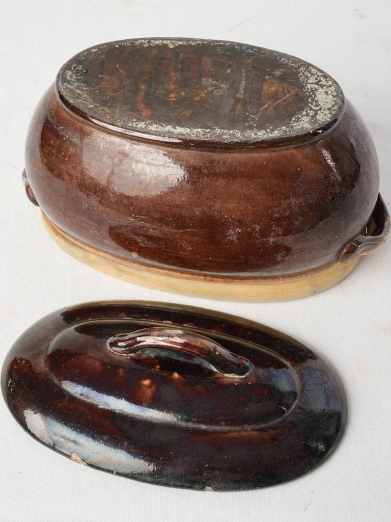 Weathered country-style lidded ceramic