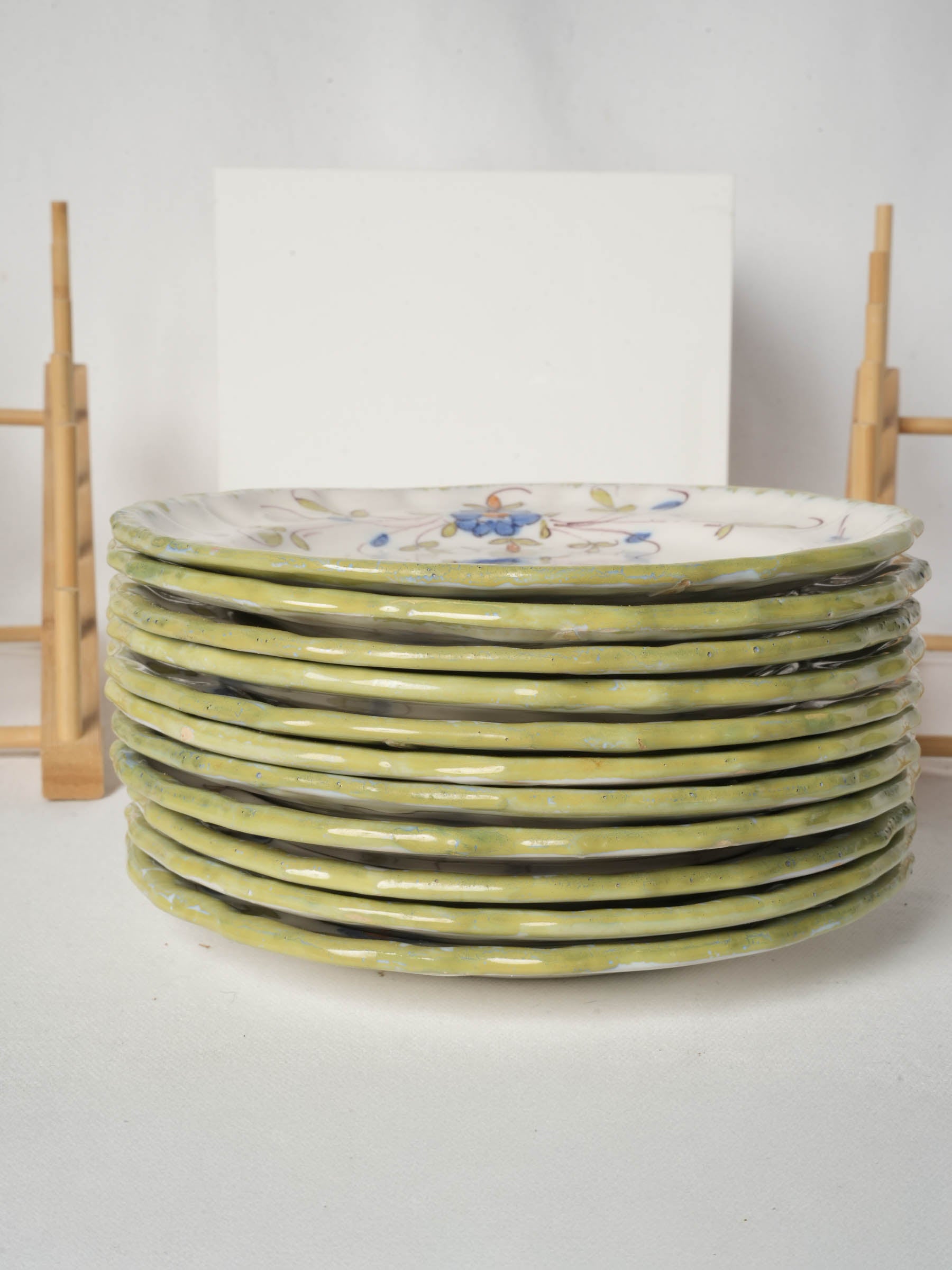 Set of Eleven Hand-Painted Moustiers Dessert Plates - 8¼"