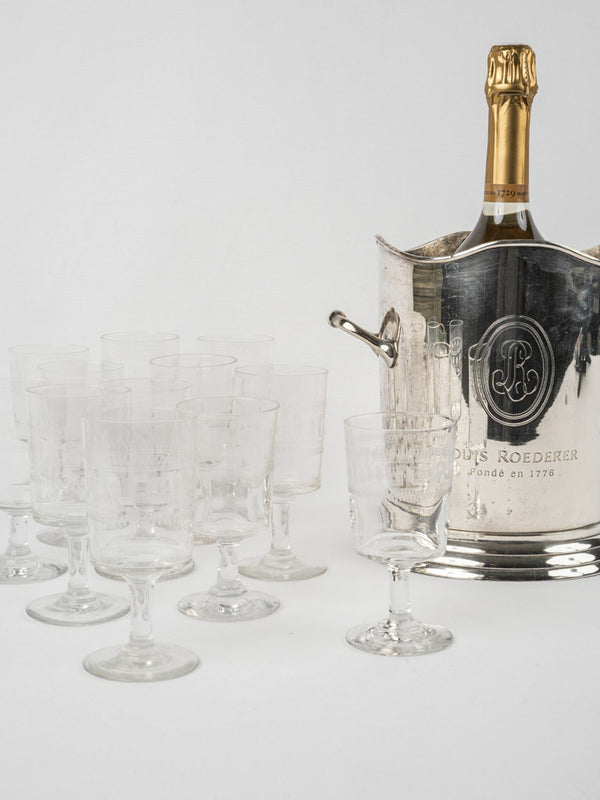 Elegant antique engraved wine glasses.