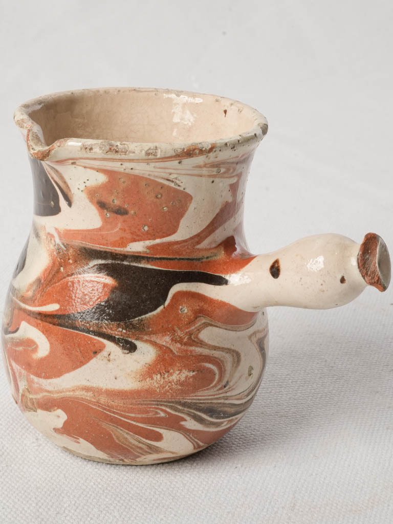 Antique French Marbled Jaspe Milk Pot w/ Side Handle - 4¼"