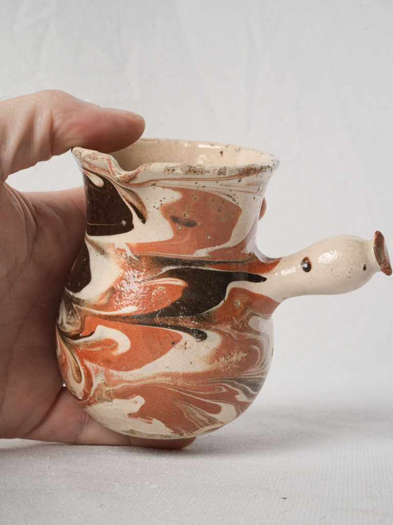 Antique French Marbled Jaspe Milk Pot w/ Side Handle - 4¼"