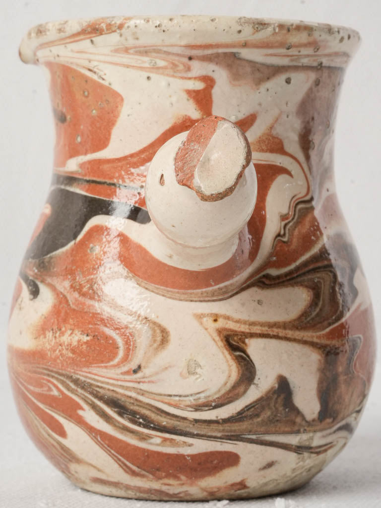 Antique French Marbled Jaspe Milk Pot w/ Side Handle - 4¼"