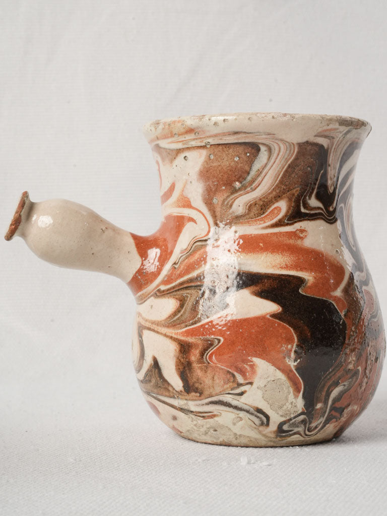 Antique French Marbled Jaspe Milk Pot w/ Side Handle - 4¼"