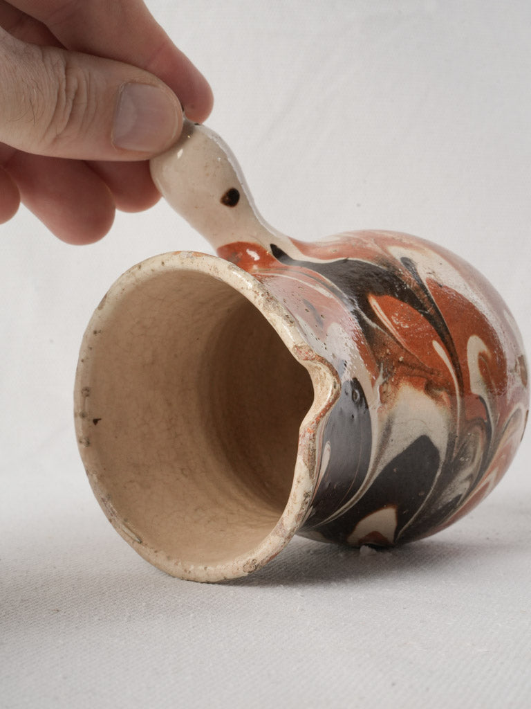 Antique French Marbled Jaspe Milk Pot w/ Side Handle - 4¼"