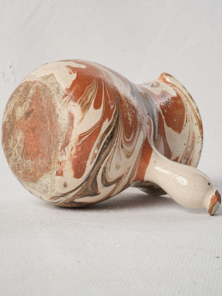 Antique French Marbled Jaspe Milk Pot w/ Side Handle - 4¼"