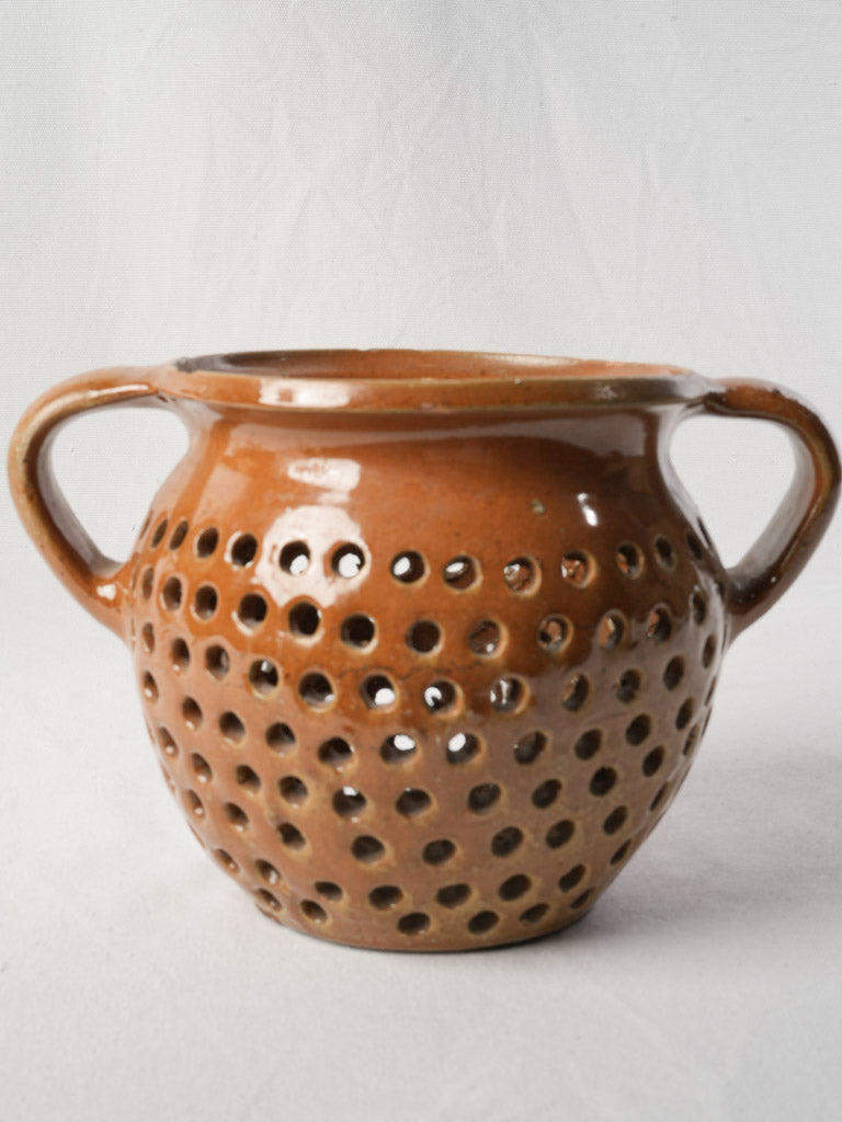 Unusual French Glazed Terracotta Pot w/ Pierced Body - 7½"