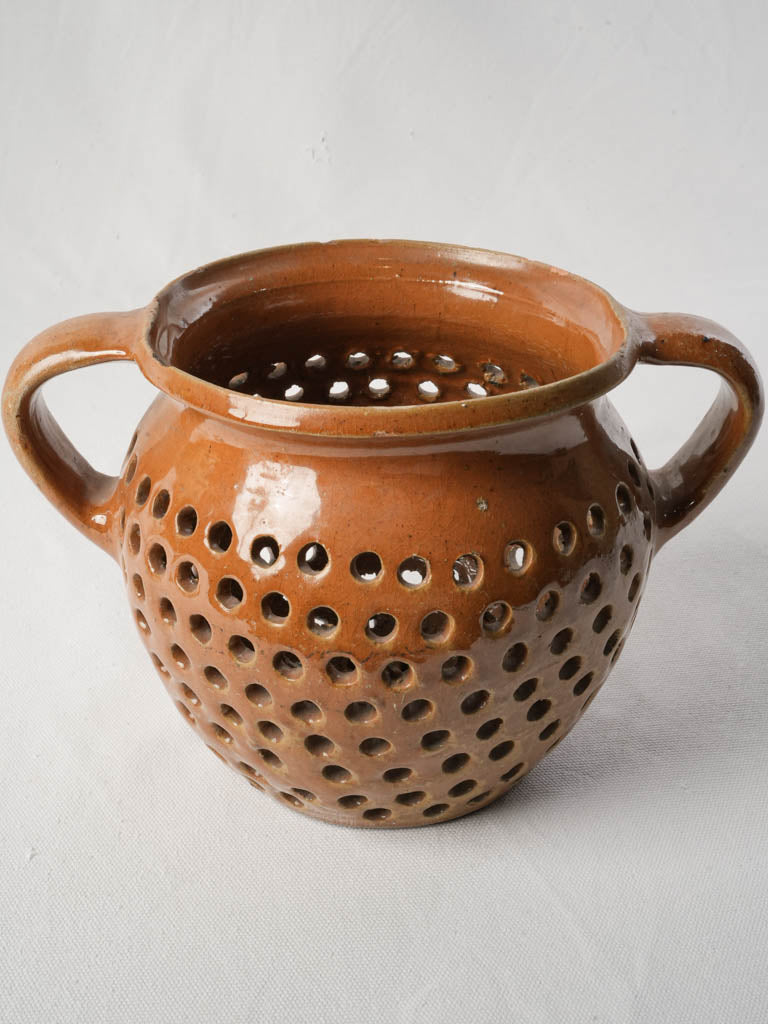 Unusual French Glazed Terracotta Pot w/ Pierced Body - 7½"
