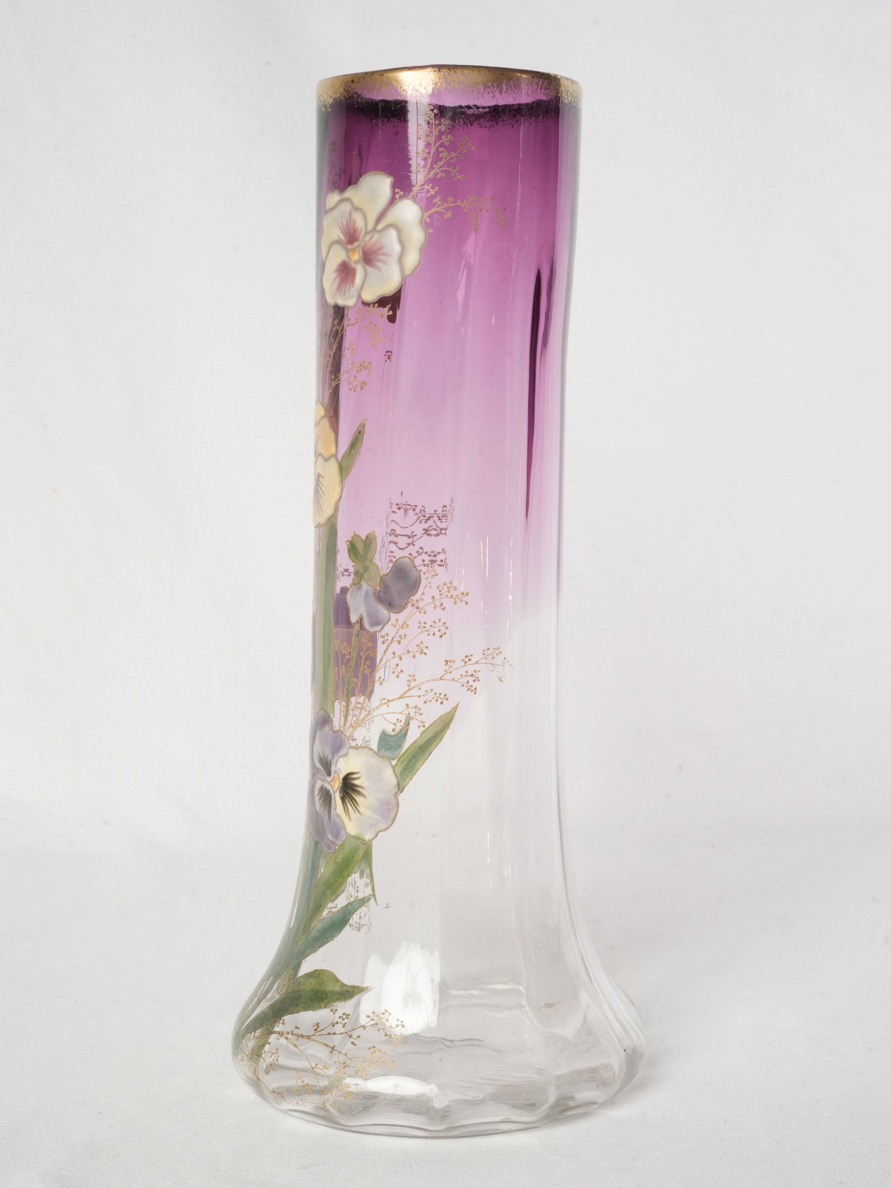 Art Nouveau Enamelled Glass Vase w/ Pansies - Legras - 11¾"