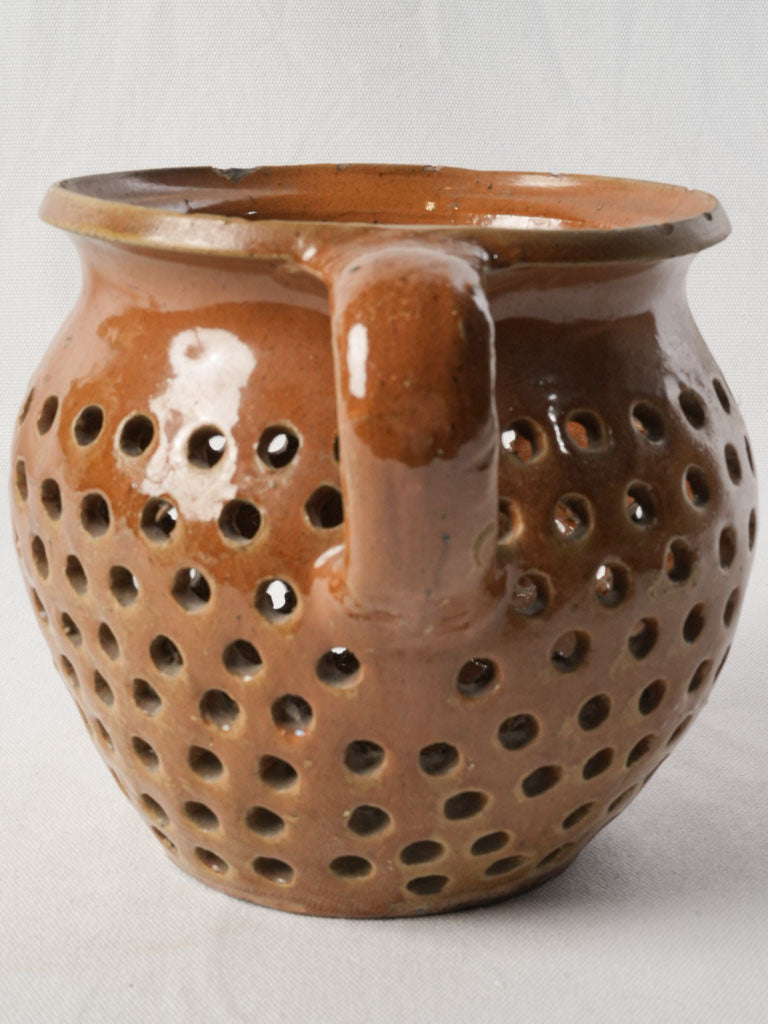 Unusual French Glazed Terracotta Pot w/ Pierced Body - 7½"