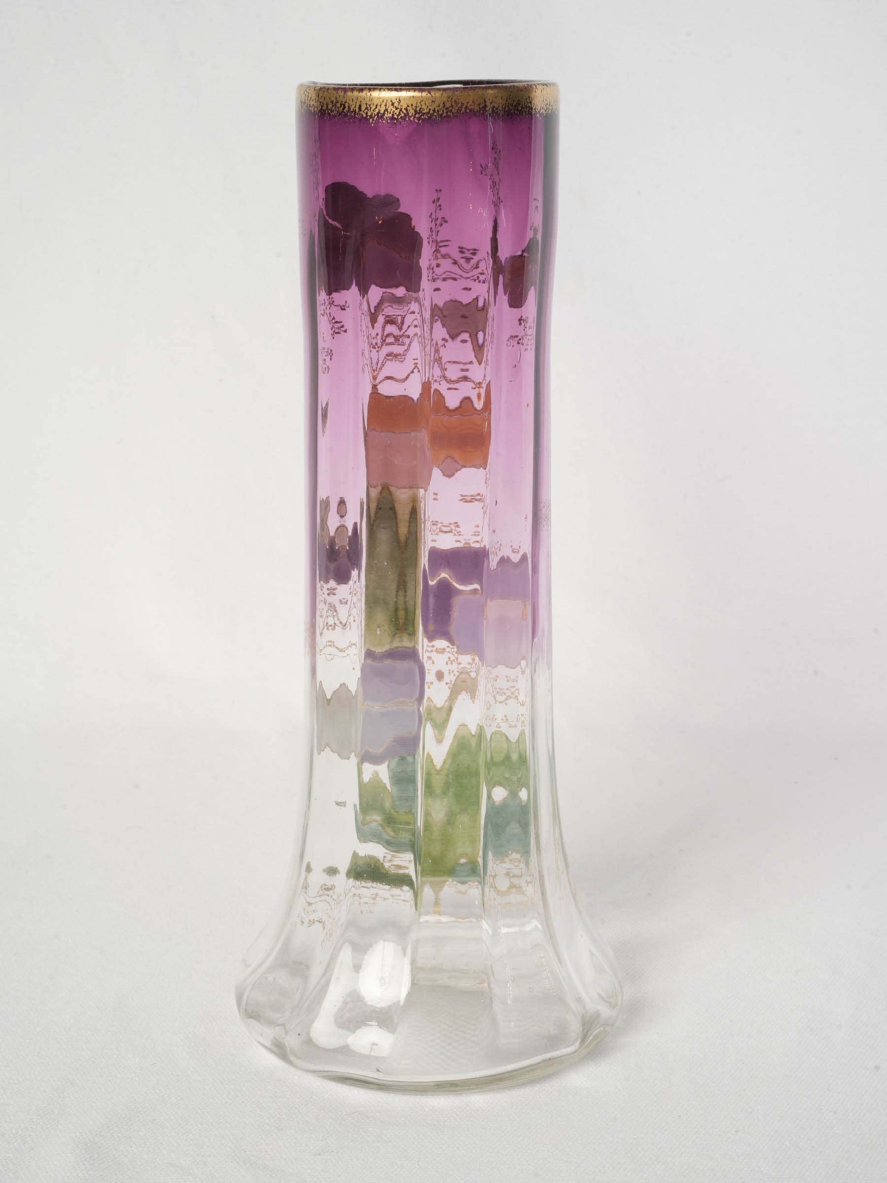 Art Nouveau Enamelled Glass Vase w/ Pansies - Legras - 11¾"