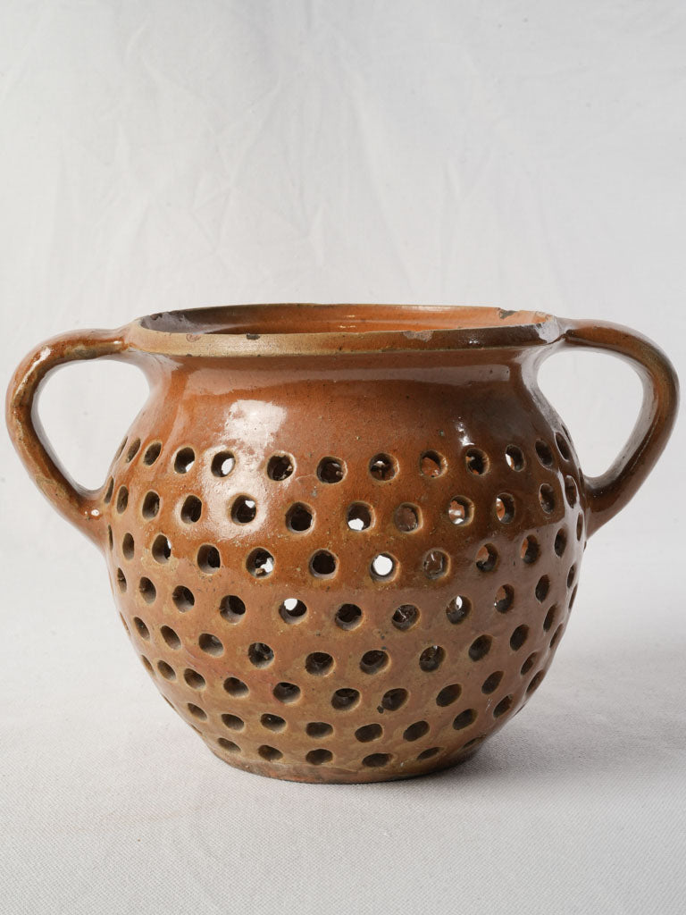 Unusual French Glazed Terracotta Pot w/ Pierced Body - 7½"