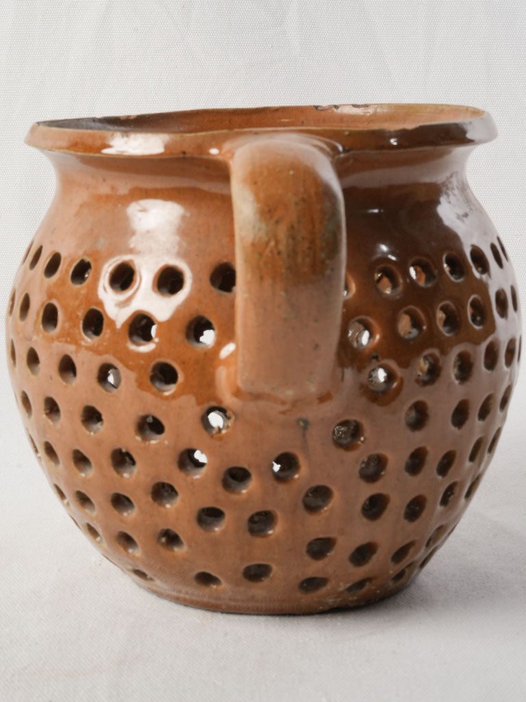 Unusual French Glazed Terracotta Pot w/ Pierced Body - 7½"
