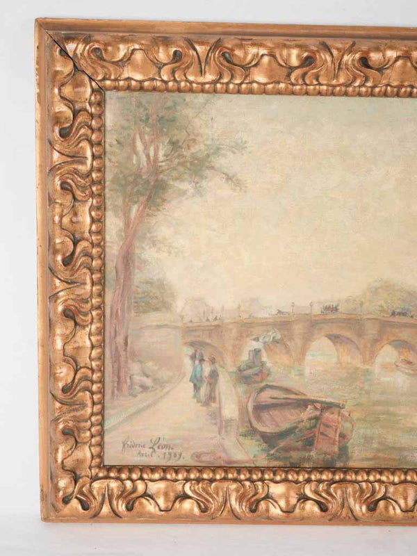 Vintage gold-framed Seine riverscape art