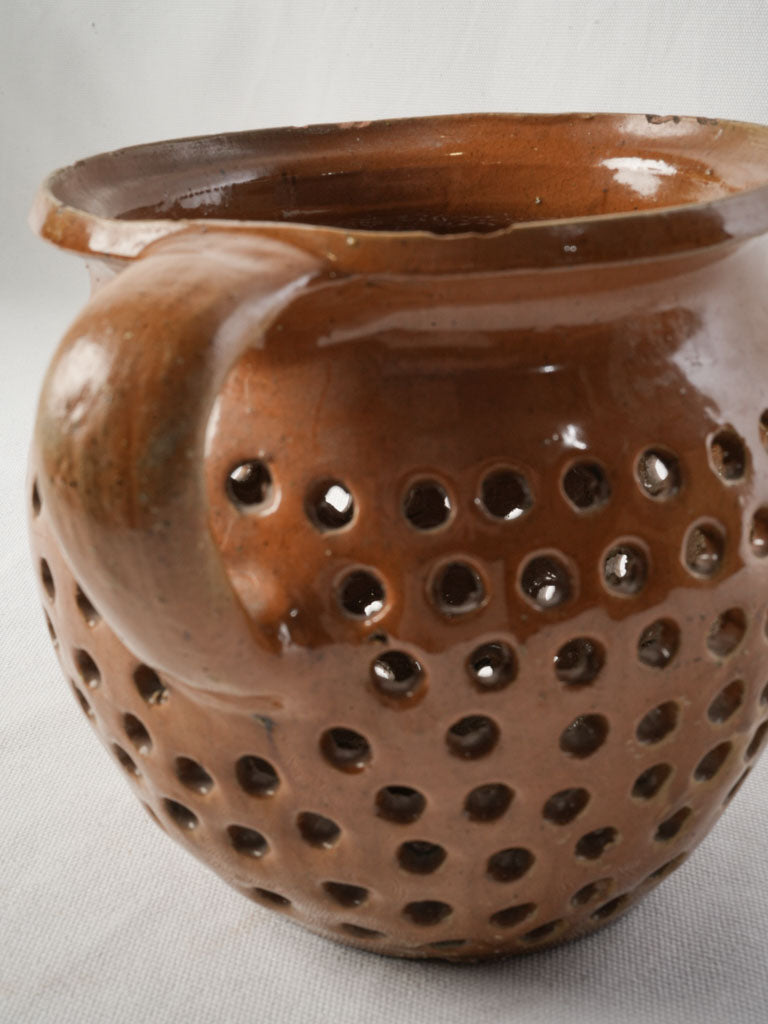 Unusual French Glazed Terracotta Pot w/ Pierced Body - 7½"