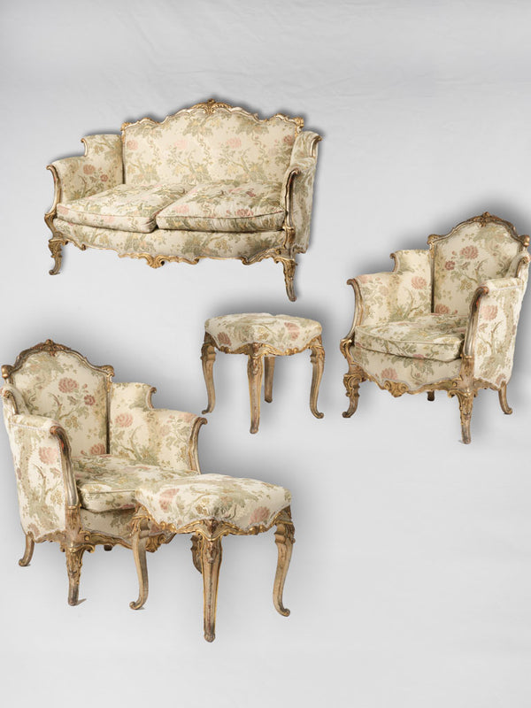 Antique Italian gilded settee with upholstery