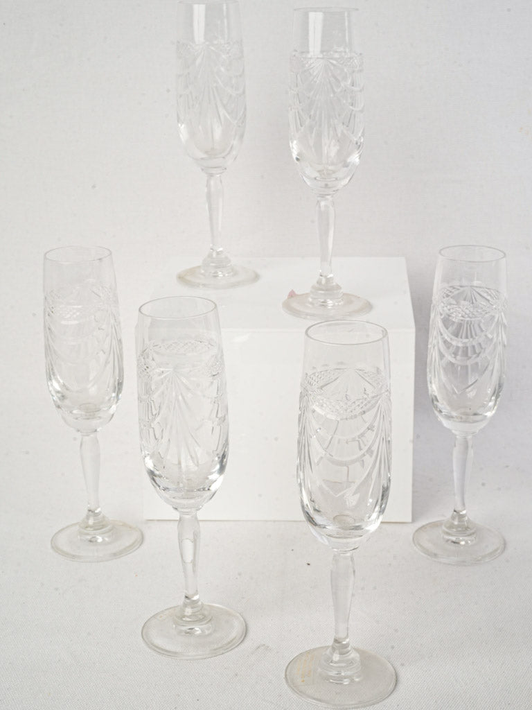 Elegant cut crystal champagne glasses