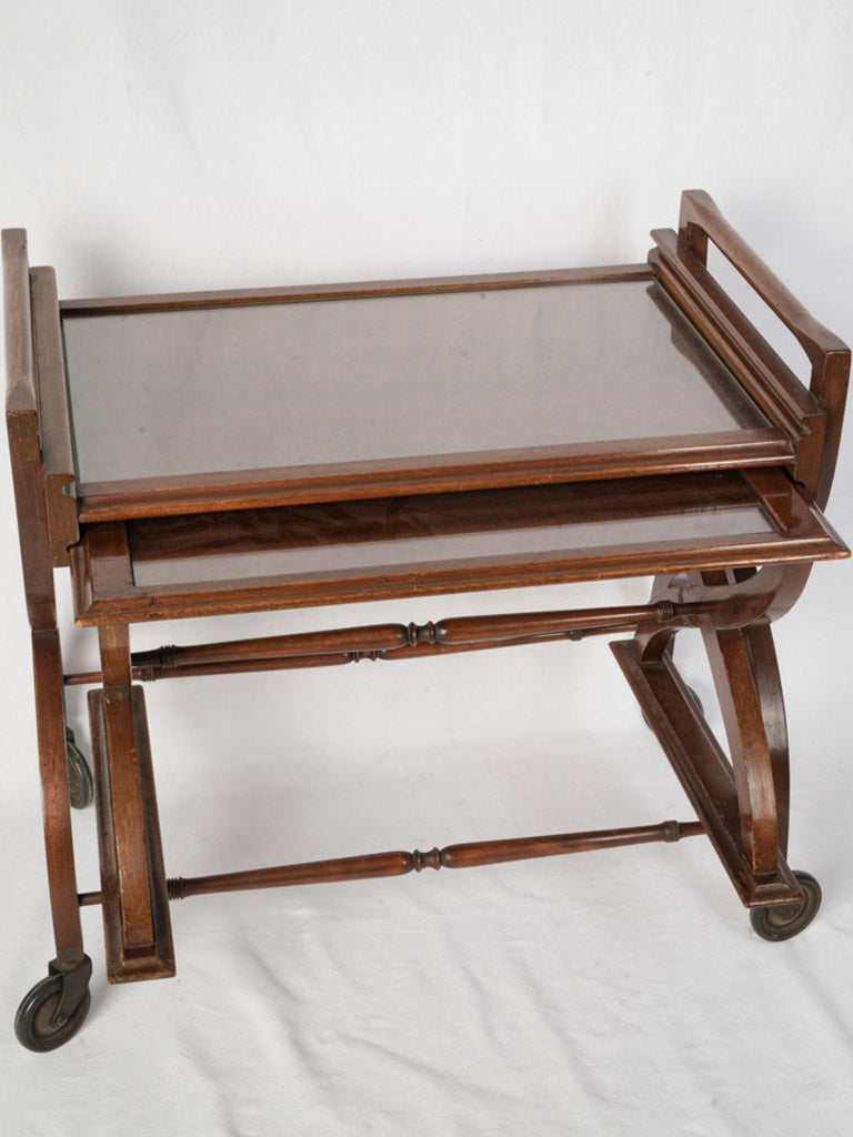 Glossy wooden movable tea trolley