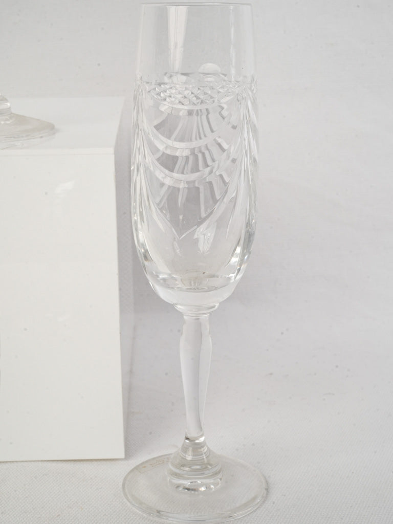 Clear Lorraine crystal champagne flutes