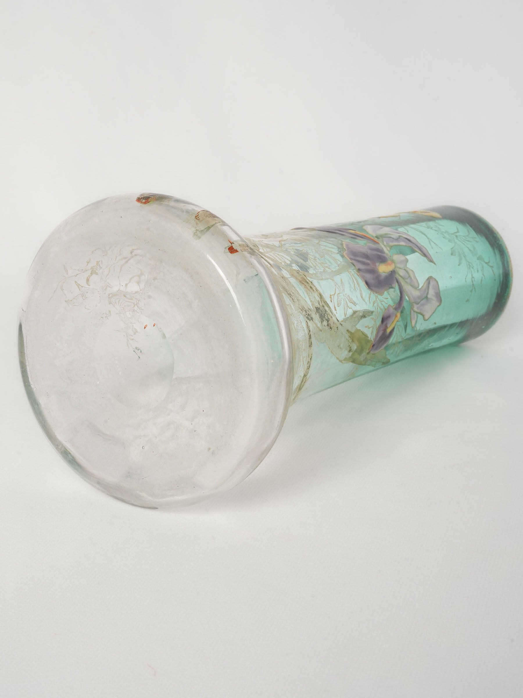 Art Nouveau Enamelled Glass Vase w/ Irises, Circa 1900 - 11¾"