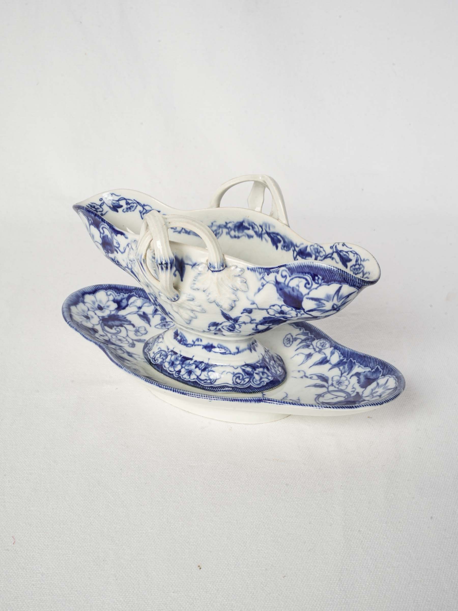 Creil et Montereau Flora Pattern Sauceboat, Circa 1880 - 10¾"