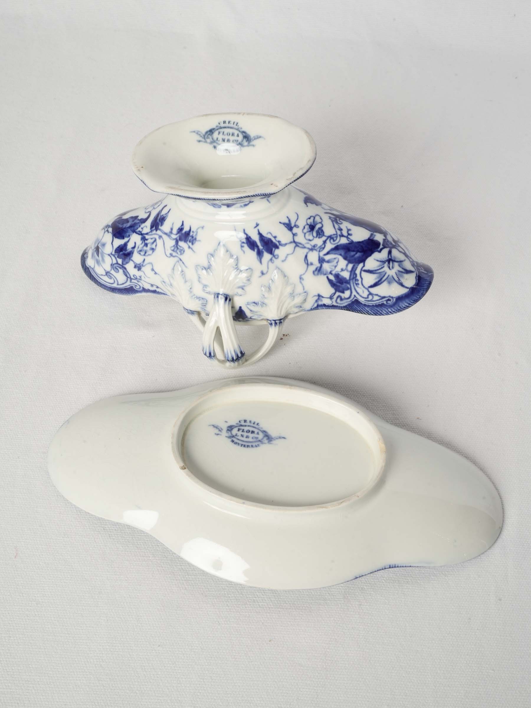 Creil et Montereau Flora Pattern Sauceboat, Circa 1880 - 10¾"