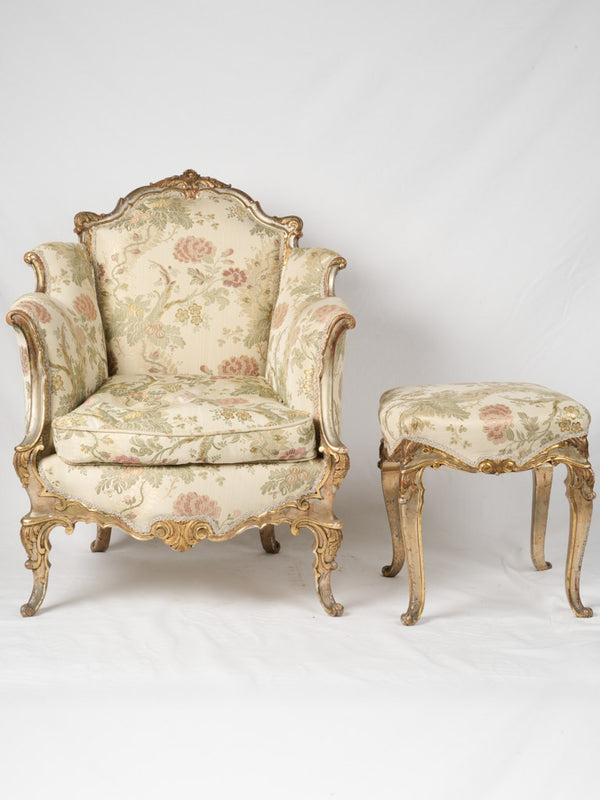 Elegant Italian silk-upholstered wingback chair
