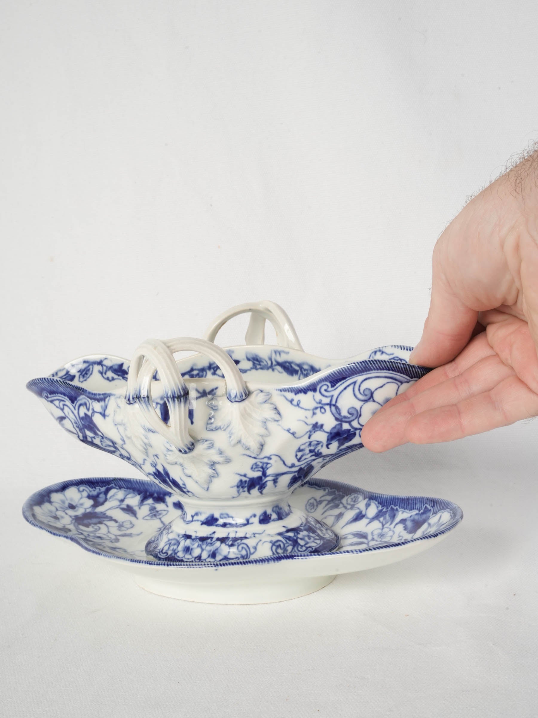 Creil et Montereau Flora Pattern Sauceboat, Circa 1880 - 10¾"